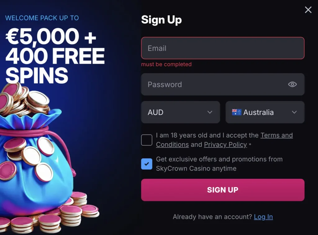 Skycrown sign up